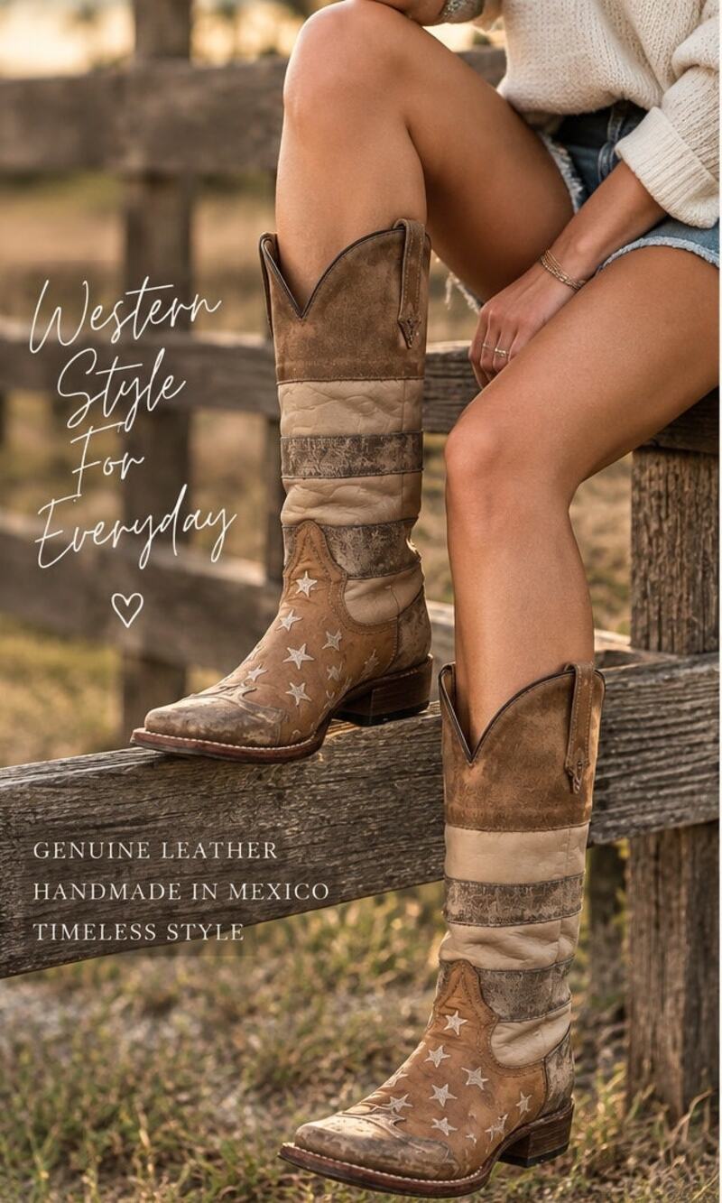 Roper Leather Cowboy Boots 8 Stars Distressed Western Handmade Mexico Square Toe